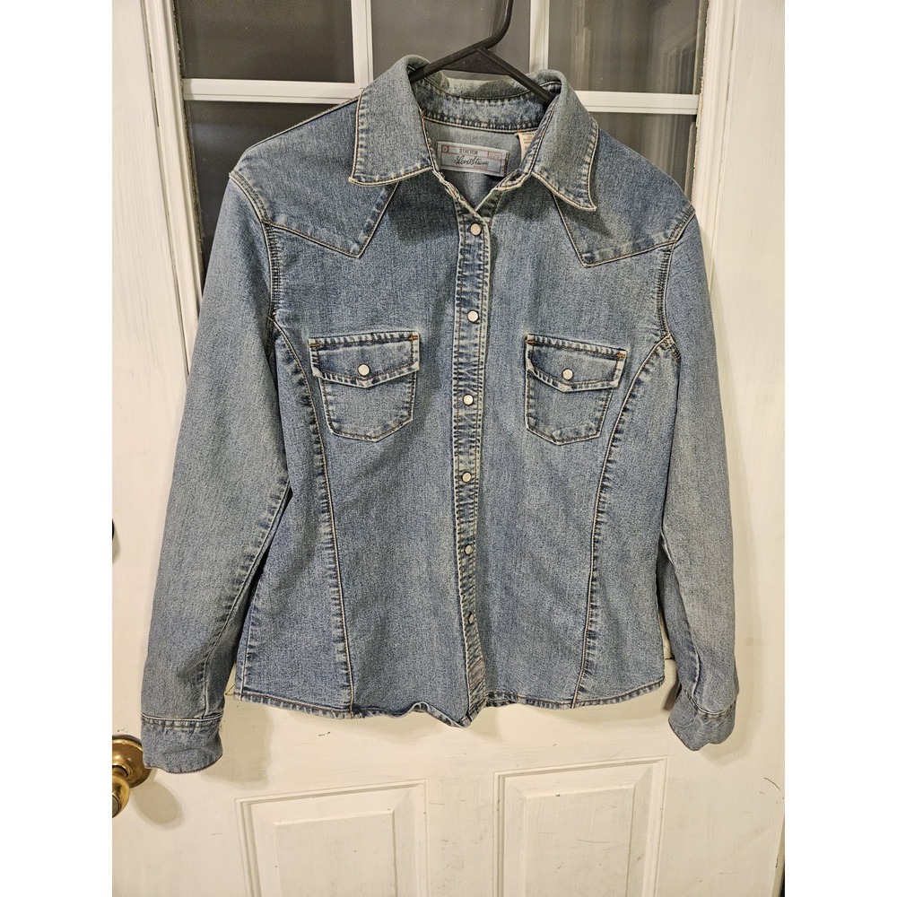 Vintage Levis Denim Pearl Snap Up Shirt Misses Medium 8/10 Front Pockets